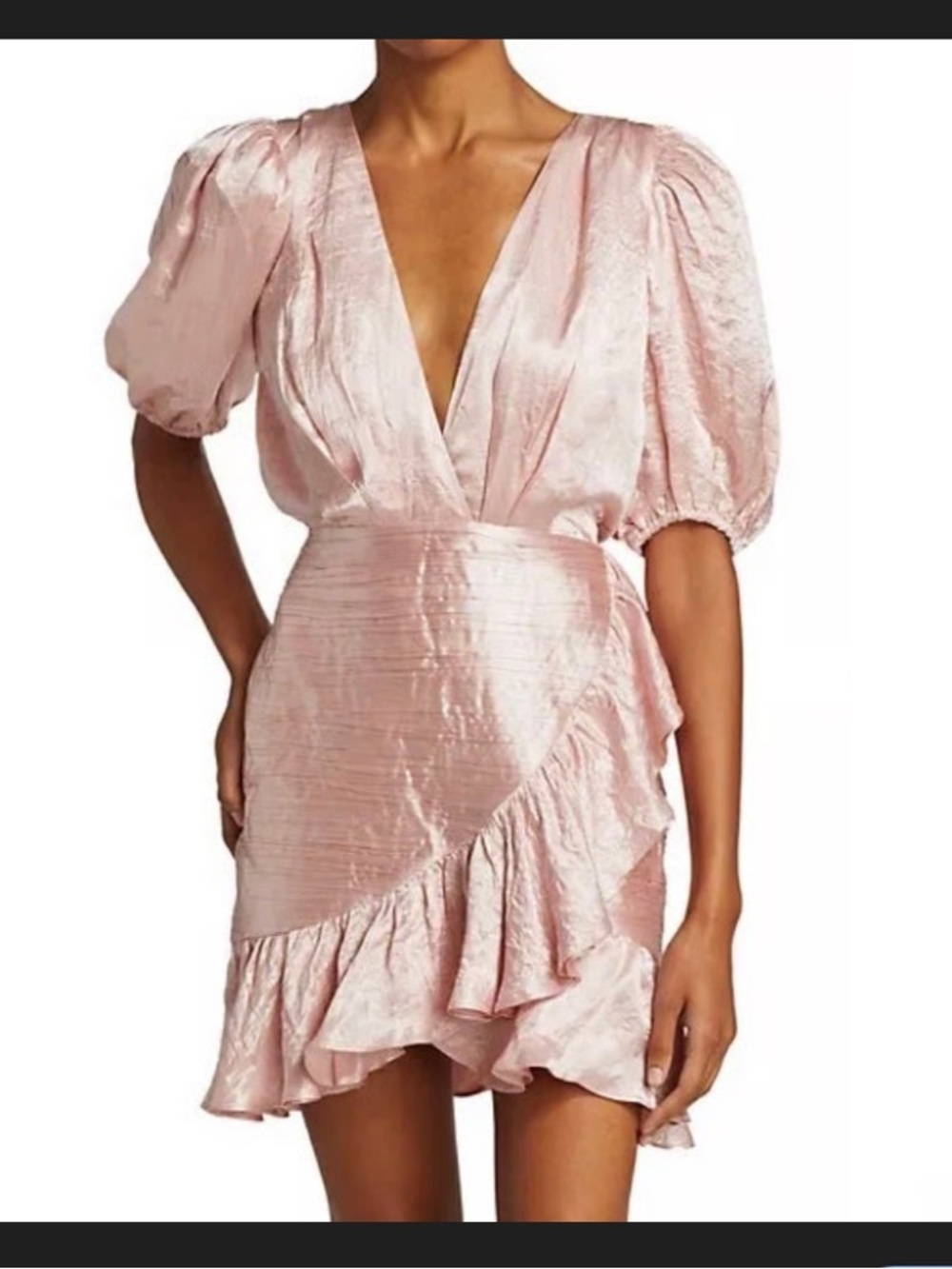 Ronny Kobo Collection Pink Satin Ruffle Wrap Mini Dress Small